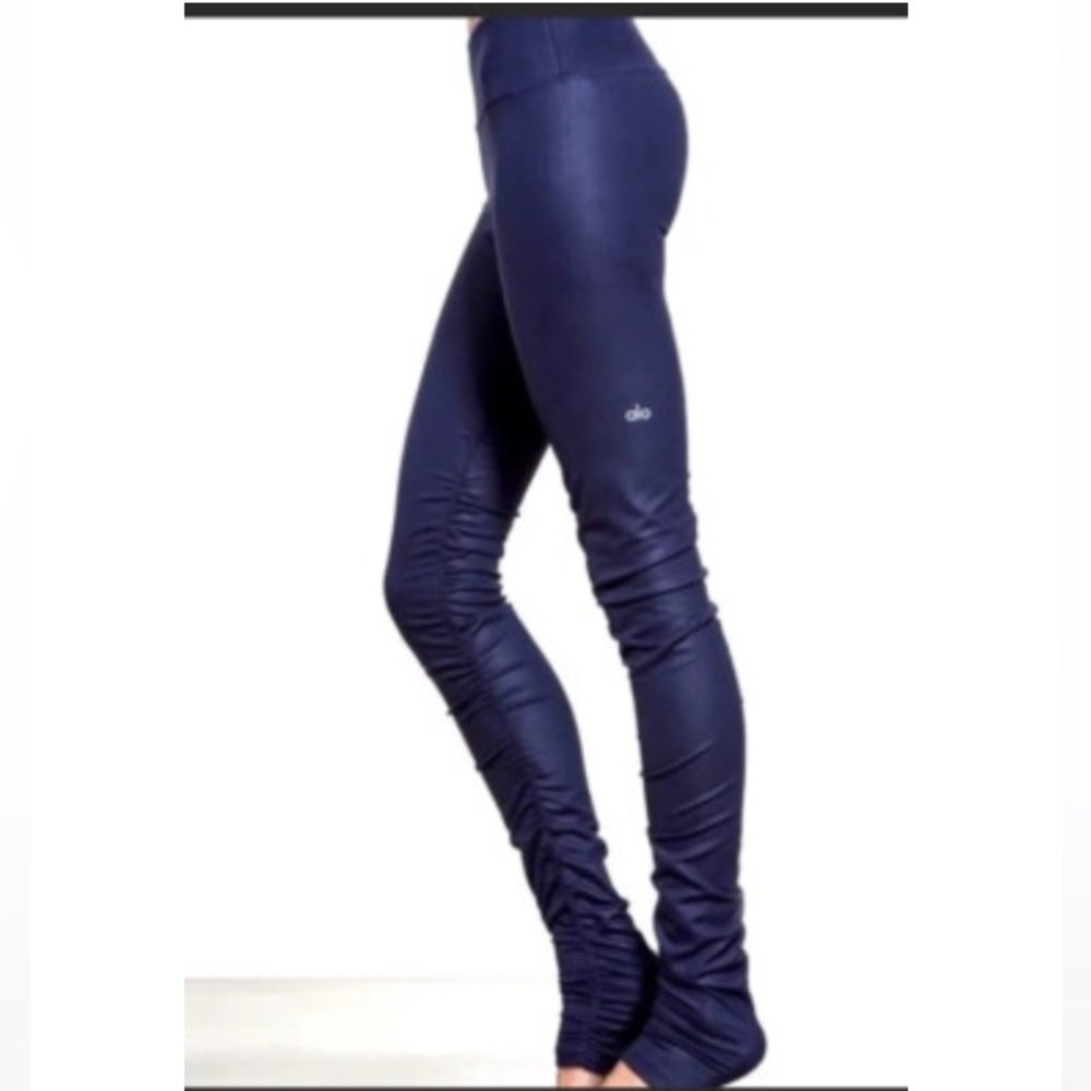 ALO NWOT NAVY RUCHED LEG Stretch Leggings SIZE SMALL
